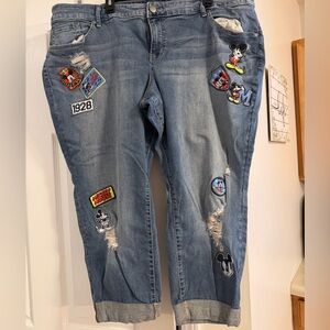 Torrid Disney Women's 24XS Boyfriend Jeans with Mickey Mouse Patches
